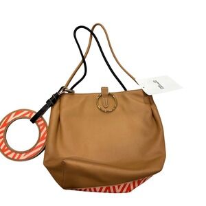 NWT Diane von Furstenberg Odeen Hobo Bag Leather Chevron Bright Camel Orange